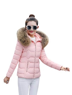 YMING Womens Winter Down Cotton Coat Quilted Parka Jacket with Faux Fur Hood