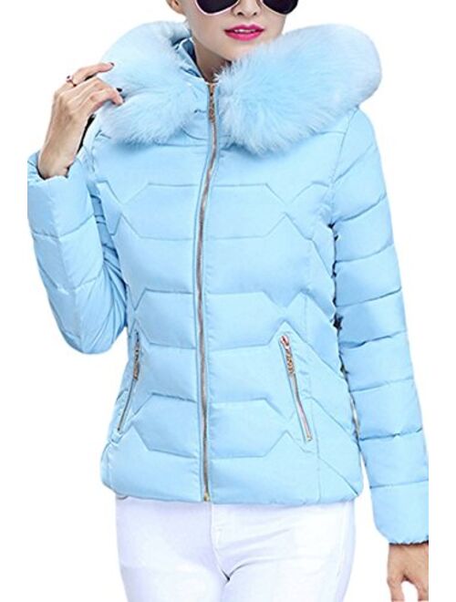 YMING Womens Winter Down Cotton Coat Quilted Parka Jacket with Faux Fur Hood