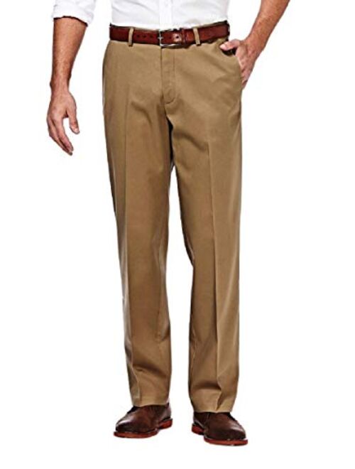 Haggar Men's Premium No Iron Khaki Classic Fit Expandable Waist Flat Front Pant