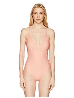 Women's V-Neck Strappy Back One Piece Swimsuit