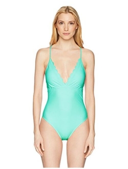 Women's V-Neck Strappy Back One Piece Swimsuit