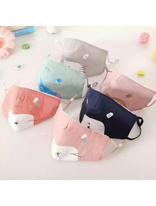 Kids Cartoon Cloth Mask Cotton Fabric Cute Cat Dog Reusable Washable Boy Girl