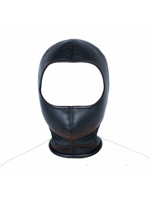 PU Leather Head harness Cosplay Halloween hood mask headgear eye Open Zip up men