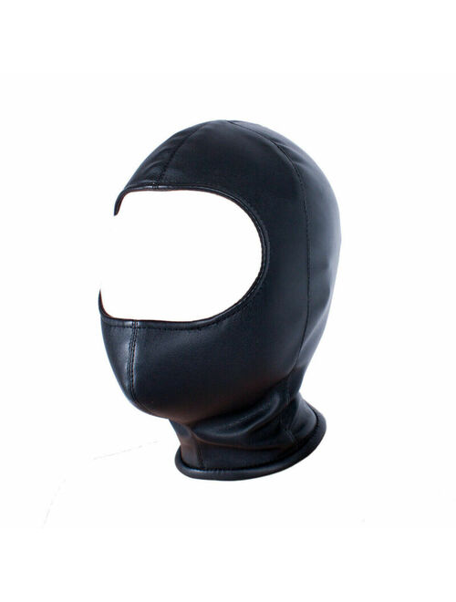 PU Leather Head harness Cosplay Halloween hood mask headgear eye Open Zip up men