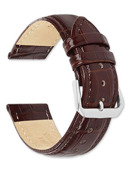 deBeer Brand Crocodile Grain Watch Band (Silver & Gold Buckle) - Brown 19mm (Long Length)