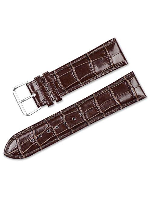 deBeer Brand Crocodile Grain Watch Band (Silver & Gold Buckle) - Brown 19mm (Long Length)