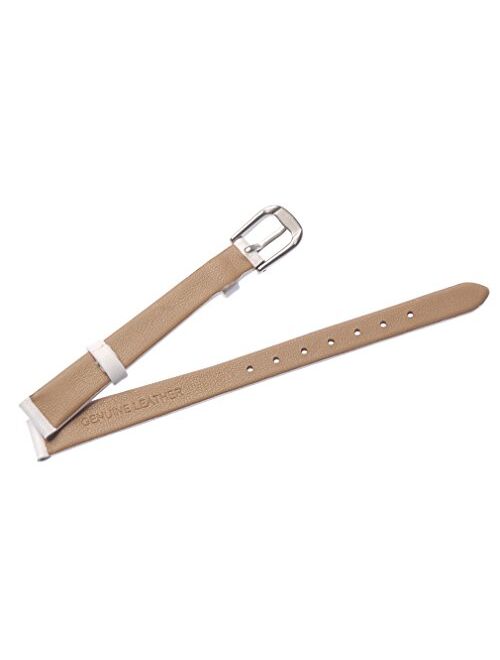 Uyoung 10mm Women's Solid White Smooth Genuine Leather Thin Watch Band