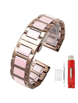 Luxury Black White Blue Green Brown Pink Ceramic Watch Band Stainless Steel Watch Bracelets Deployment Clasp Metal Watch Strap for Men Women 14mm 16mm 18mm 20mm 22mm