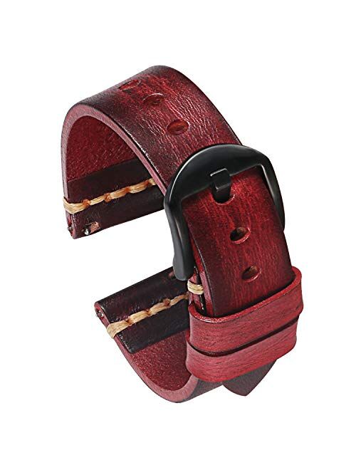 PBCODE Quick Release Leather Watch Bands for Men Women Handmade Vegetable Tanned Calfskin Vintage Genuine Leather Watch Straps 18mm 20mm 22mm 24mm