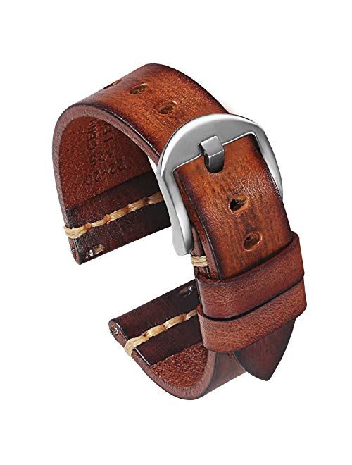 PBCODE Quick Release Leather Watch Bands for Men Women Handmade Vegetable Tanned Calfskin Vintage Genuine Leather Watch Straps 18mm 20mm 22mm 24mm