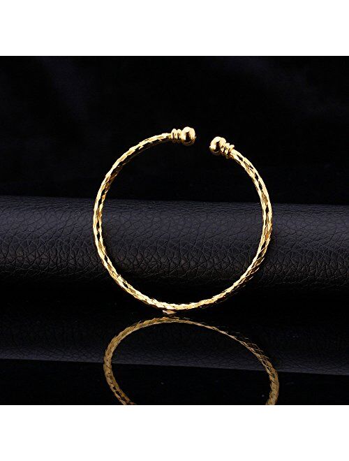 U7 Unisex Simple Cuff Bracelet 18K Real Gold Platinum Plated Fine Bracelets Fashion Jewelry Heart/Crescent Moon/Turquoise/Photo Custom Bangle