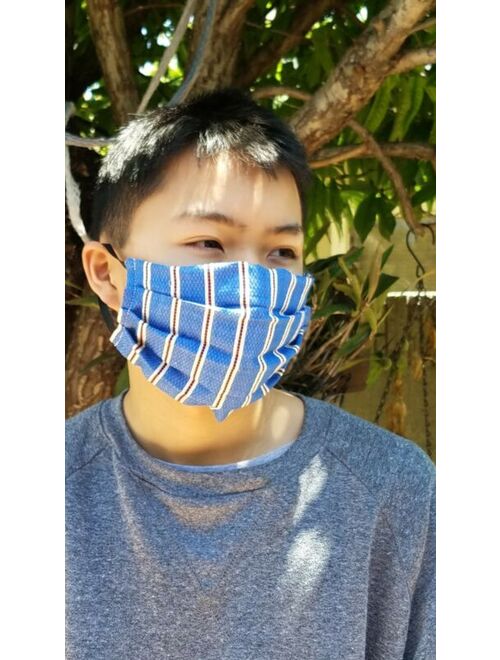 Big BOY blue Stripe Handmade Cloth Facemask reusable reserviible w FIlter Pocket