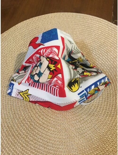 Protective Face Mask Handmade Cotton Pleated Double Material Girl Super Heroes