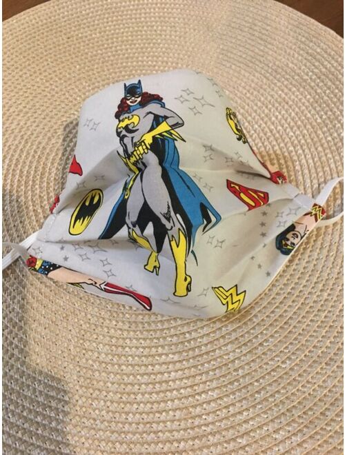 Protective Face Mask Super Girl Heroes Handmade Cotton Pleated Double Material