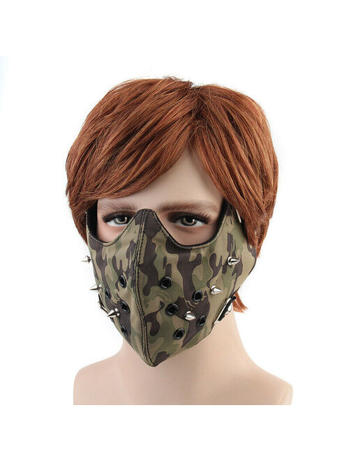 Men Women Biker Motorcycle Paintball Face Mask Camo Print Headband Faux Leather