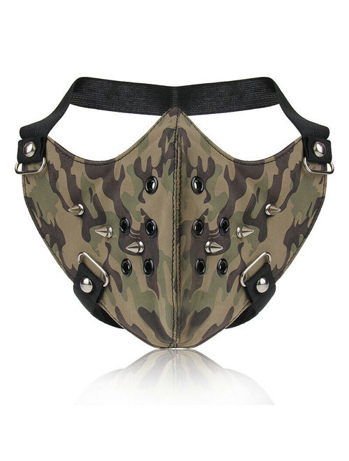 Men Women Biker Motorcycle Paintball Face Mask Camo Print Headband Faux Leather