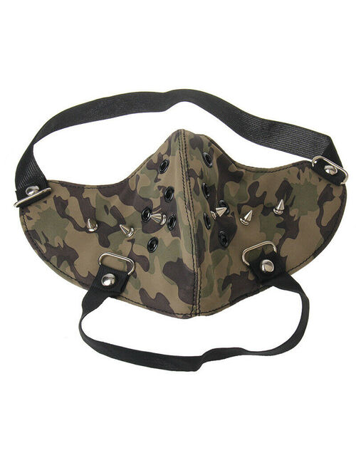 Men Women Biker Motorcycle Paintball Face Mask Camo Print Headband Faux Leather