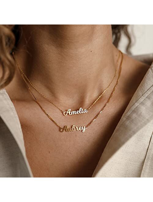 VeeVoice Custom Name Necklace Personalized Customized Birthstone Necklace for Women 18K Gold Nameplate Pendant for Girl