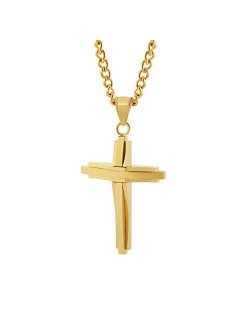 Mens Polished Stainless Steel Silver Cross Pendant Necklace 22 2 Inches Chain