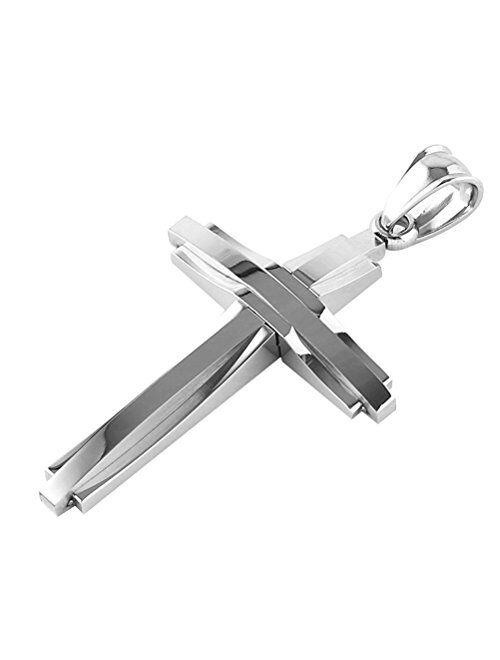 HZMAN Mens Polished Stainless Steel Silver Cross Pendant Necklace 22+2 Inches Chain