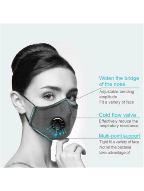 Reusable Mask With Breathing Valve PM2.5 Face Mask filters Activated Carbon