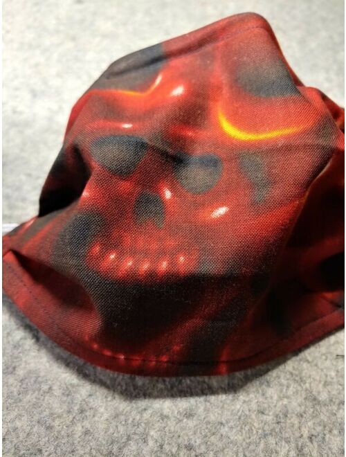 Men's FLAMING SKULL FIRE Handmade face mask with nose wire