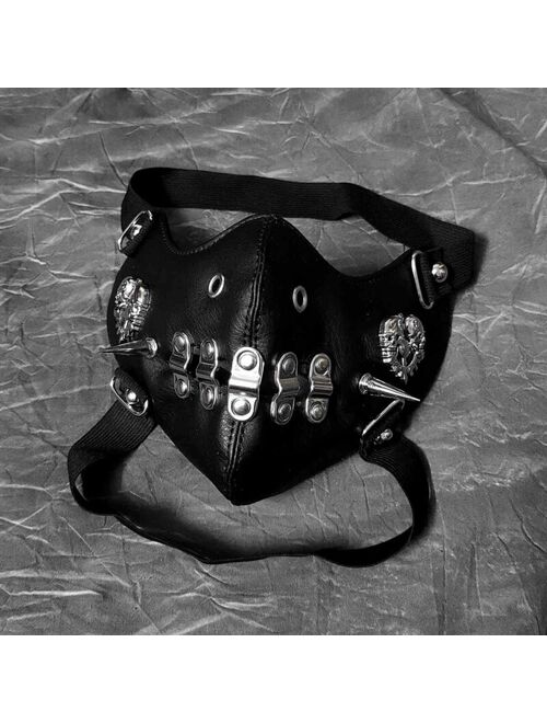 Mens Skull Spike Punk Gothic Leather Mask Cosplay Biker Mask