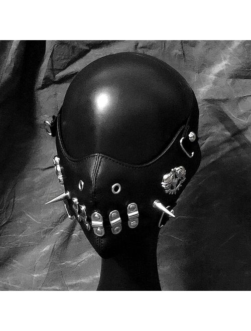 Mens Skull Spike Punk Gothic Leather Mask Cosplay Biker Mask