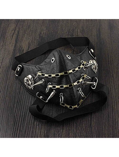 Mens White Skull Spike Punk Gothic Leather Mask Cosplay Biker Mask