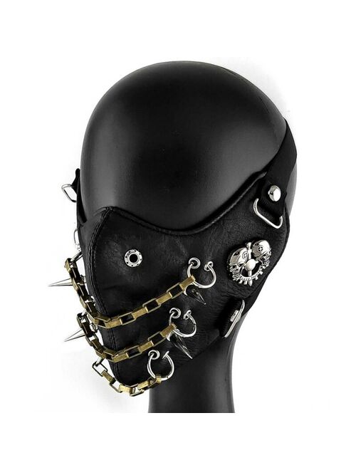 Mens White Skull Spike Punk Gothic Leather Mask Cosplay Biker Mask