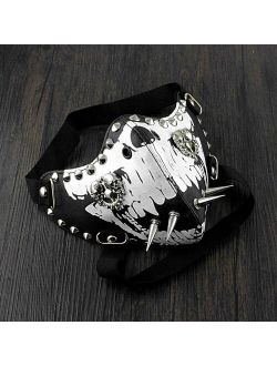 Mens White Skull Spike Punk Gothic Leather Mask Cosplay Biker Mask