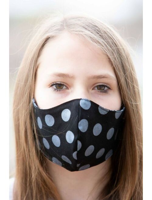 Womens Face Mask Washable Reversible Handmade Damask Black Silver Sparkle