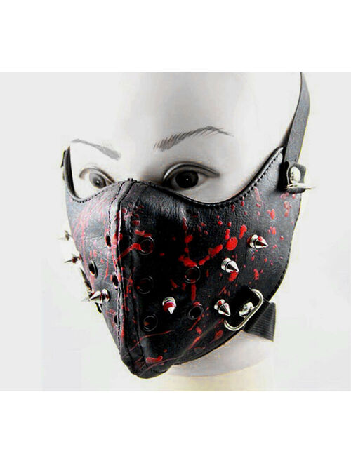 Spike Steampunk Biker Mask Masquerade Leather Black Cosplay Men Gothic Punk