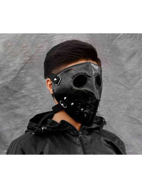 Mens Punk Biker Leather Full-face Mask Masquerade Black Cosplay MB03