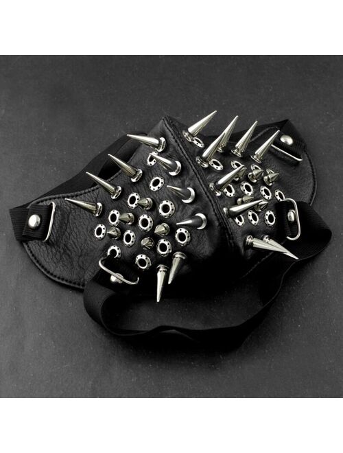 Cool Mens Long Spike Studded Steampunk Leather Mask Biker Rock