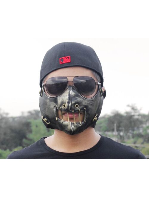 Mens Unisex SteamPunk Punk Biker Gothic Golde Leather Half-face Mask Masquerade