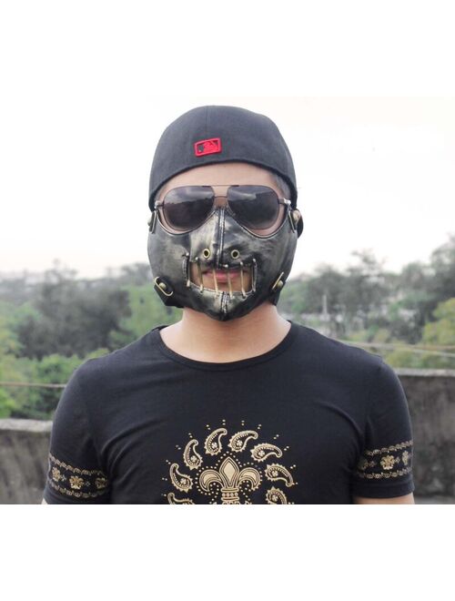 Mens Unisex SteamPunk Punk Biker Gothic Golde Leather Half-face Mask Masquerade