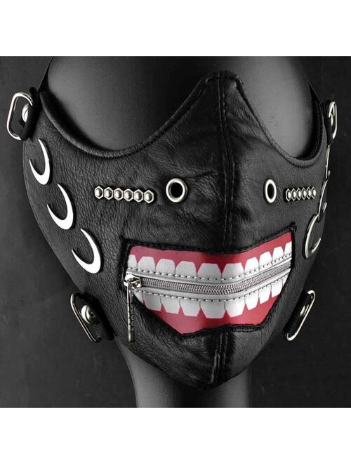 Steampunk Rock Men Women Black Leather Rivets Cosplay Costume Party Face Mask