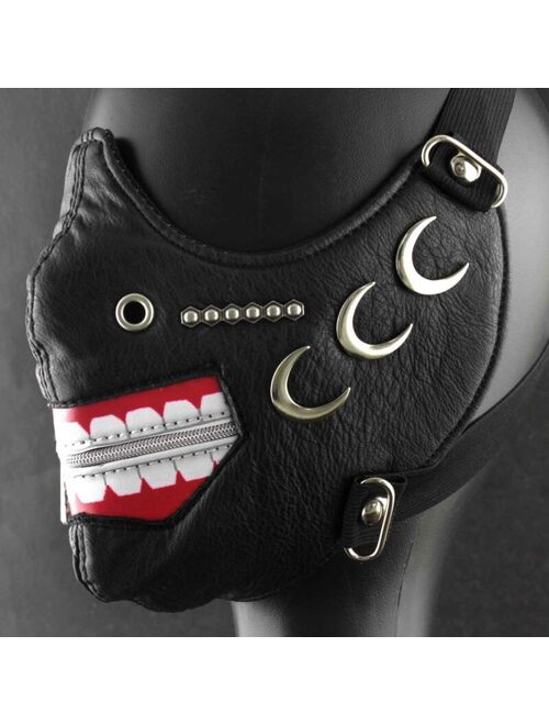 Steampunk Rock Men Women Black Leather Rivets Cosplay Costume Party Face Mask