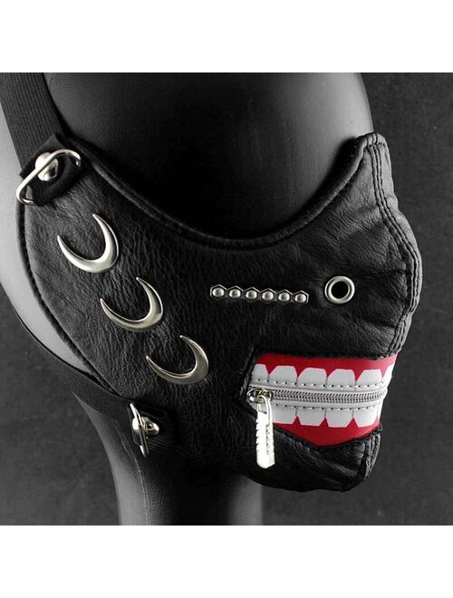 Steampunk Rock Men Women Black Leather Rivets Cosplay Costume Party Face Mask