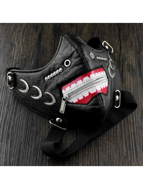 Steampunk Rock Men Women Black Leather Rivets Cosplay Costume Party Face Mask