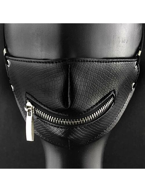 Mens Unisex Cosplay Face Mask Masques Black Zipper Punk