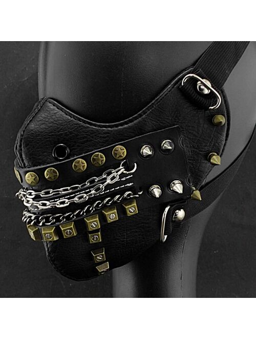 Steampunk Black Leather Mask Biker Motorcyle Masque Men/womens