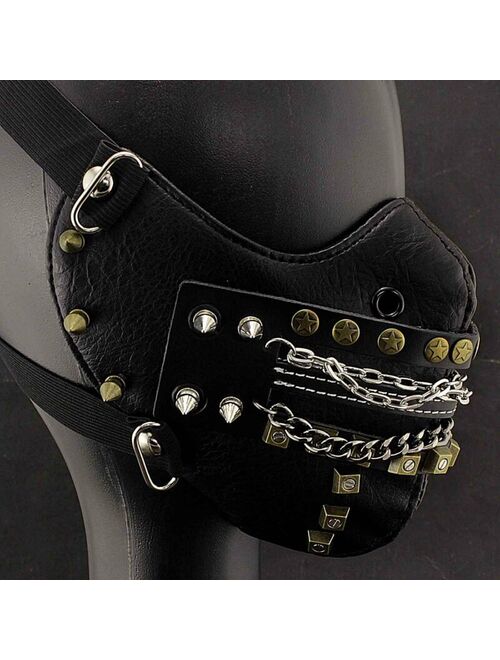 Steampunk Black Leather Mask Biker Motorcyle Masque Men/womens