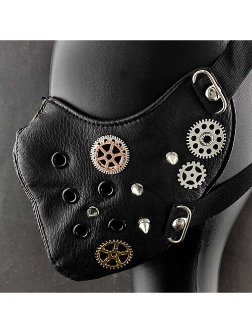 Black SteamPunk Spike Gears Mask Masquerade Costume Biker Mens Womens