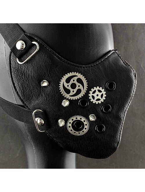 Black SteamPunk Spike Gears Mask Masquerade Costume Biker Mens Womens