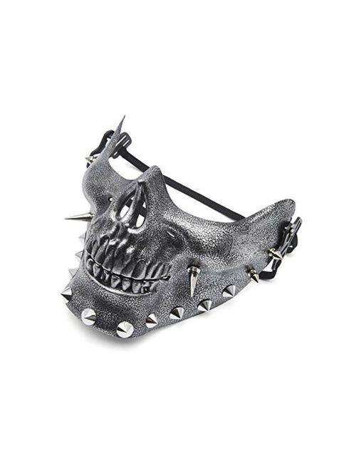 Men's Steampunk Masquerade Skeletal Spike Half Face Skull Mask Costume Cosplay