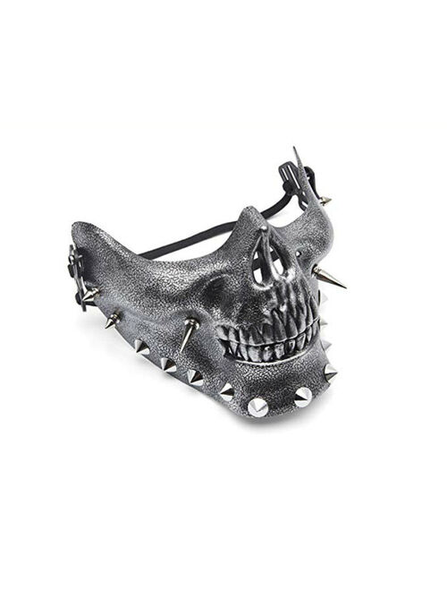 Men's Steampunk Masquerade Skeletal Spike Half Face Skull Mask Costume Cosplay