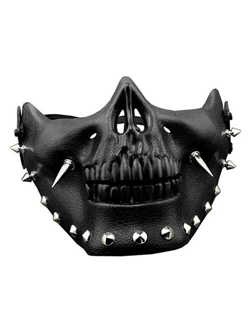 Men's Steampunk Masquerade Skeletal Spike Half Face Skull Mask Costume Cosplay