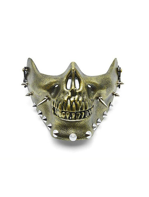 Men's Steampunk Masquerade Skeletal Spike Half Face Skull Mask Costume Cosplay